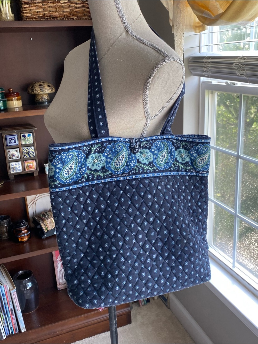 Vera Bradley Quilted Navy Paisley-Trim Tote Bag - Women's Shoulder Tote - Picture 2 of 16